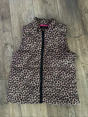 Leopard Print Puffer Vest - Pink & Black